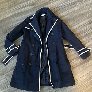 New York & Company Dark Blue Trench Coat with Light Trim